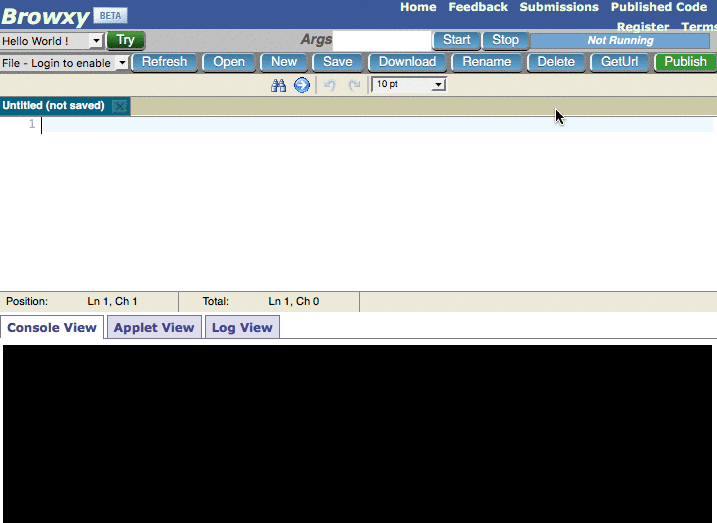 Exemplo de como testar código Java no browxy.com
